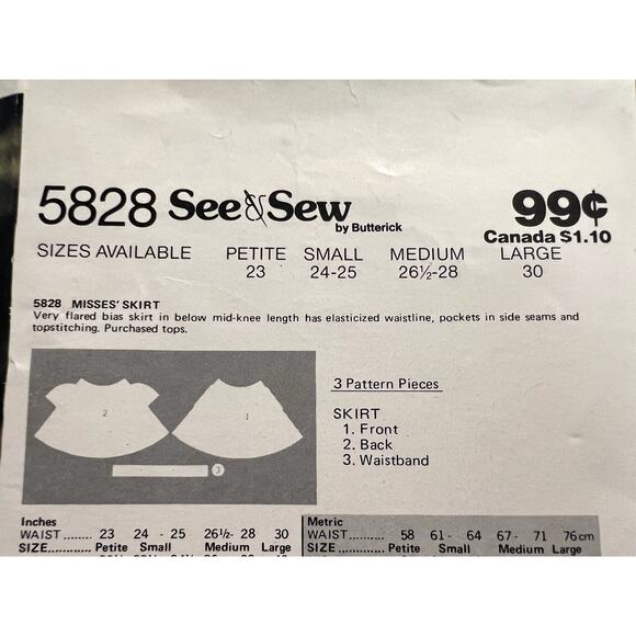 Butterick 5828 pattern a line skirt 1980s size medium - Picture 4 of 6